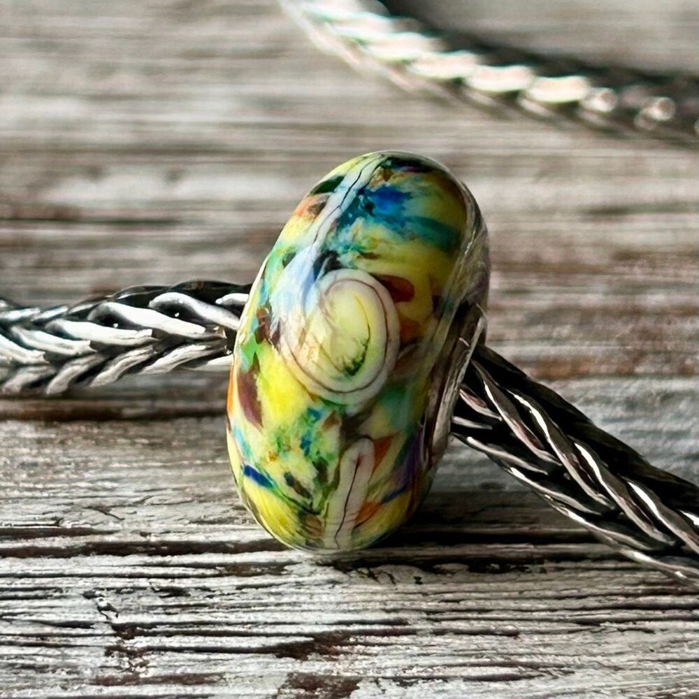 TROLLBEADS TrollStone Yellow Blue Colorful Mosaic Swirl LAA 925S NEW w Tags